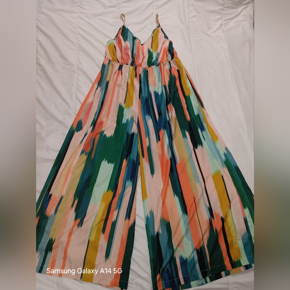 Shein Wide Leg Jumpsuit 4XL Abstract Pattern Spaghetti Straps